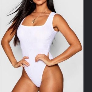 Boohoo White Square Neck Bodysuit